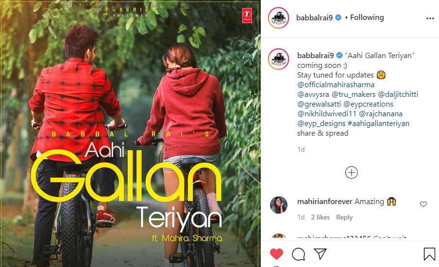 inside image of babbal rai new song aahi gallan teri poster