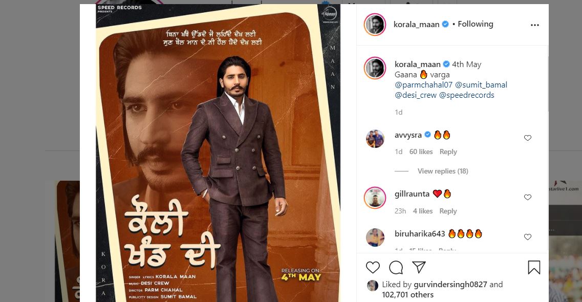 inside image of korala maan shared his new song poster