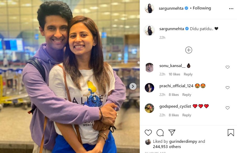 inside image of sargun mehta with hubby ravi dubbey