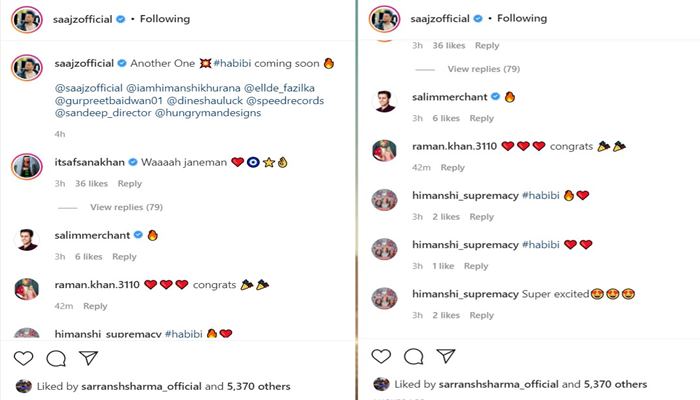 afsana khan comments on saajz post