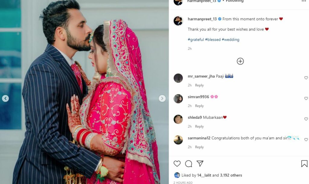 inside image of harmanpreet singh got married