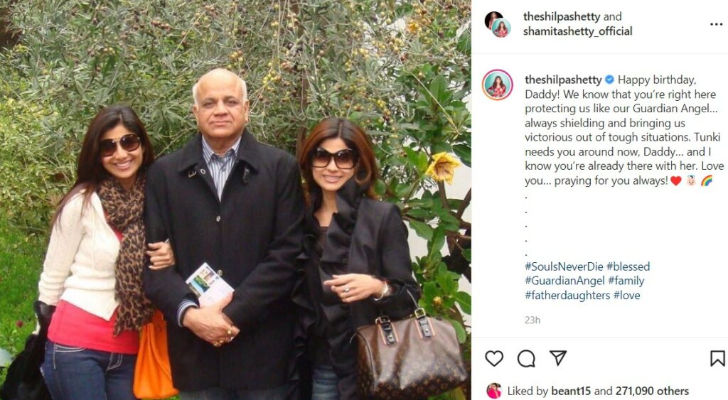 shilpa shetty and shamita shetty shared pic with late fatehr