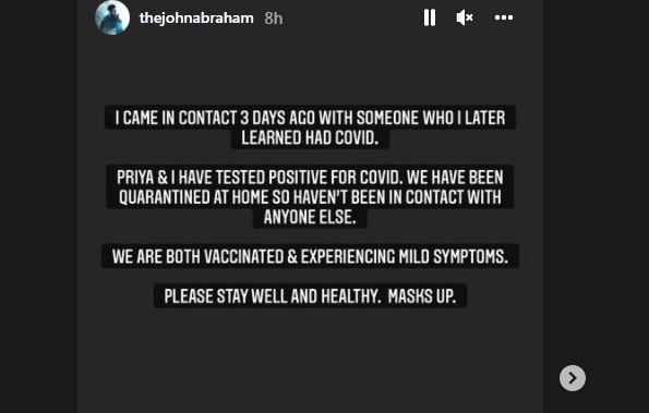 johna abraham note for his covid -19 postive