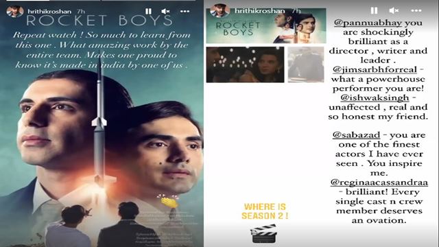 inside image of Hrithik Roshan insta story