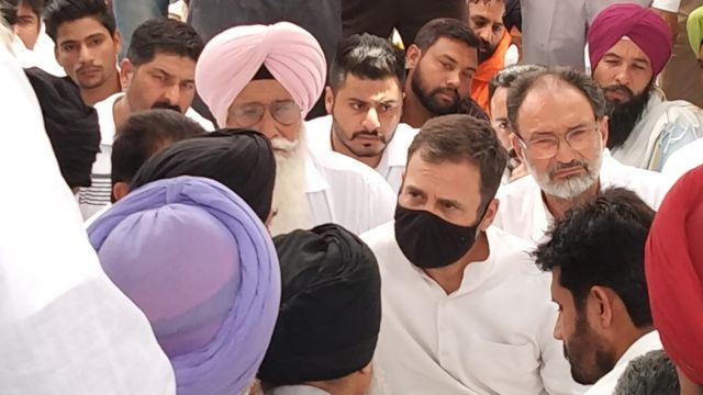 Rahul Gandhi meets Sidhu Moose Wala's family at Moosa village in Mansa