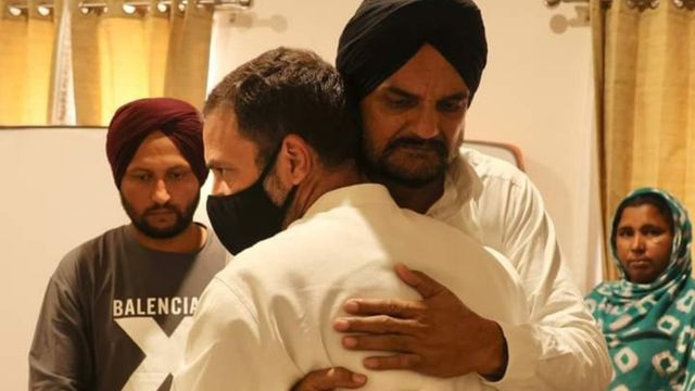 Rahul Gandhi meets Sidhu Moose Wala's family at Moosa village in Mansa