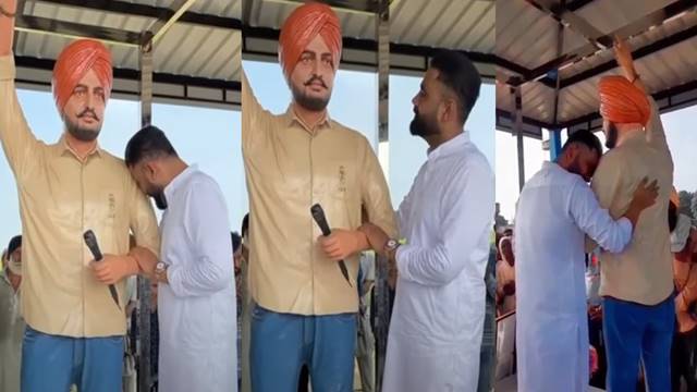 Amrit Maan breaks into tears as he hugs Sidhu Moose Wala's statue in Mansa