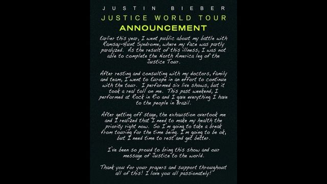 Justin Bieber cancels 'Justice world tour' again; details inside 